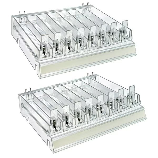 Clear 8 Compartment Divider Bin Cosmetic Tray with Pushers - 8 Slots per Tray, 2-Pack, Azar Displays, Mfr#: 225830-8COMP-CLR-2PK